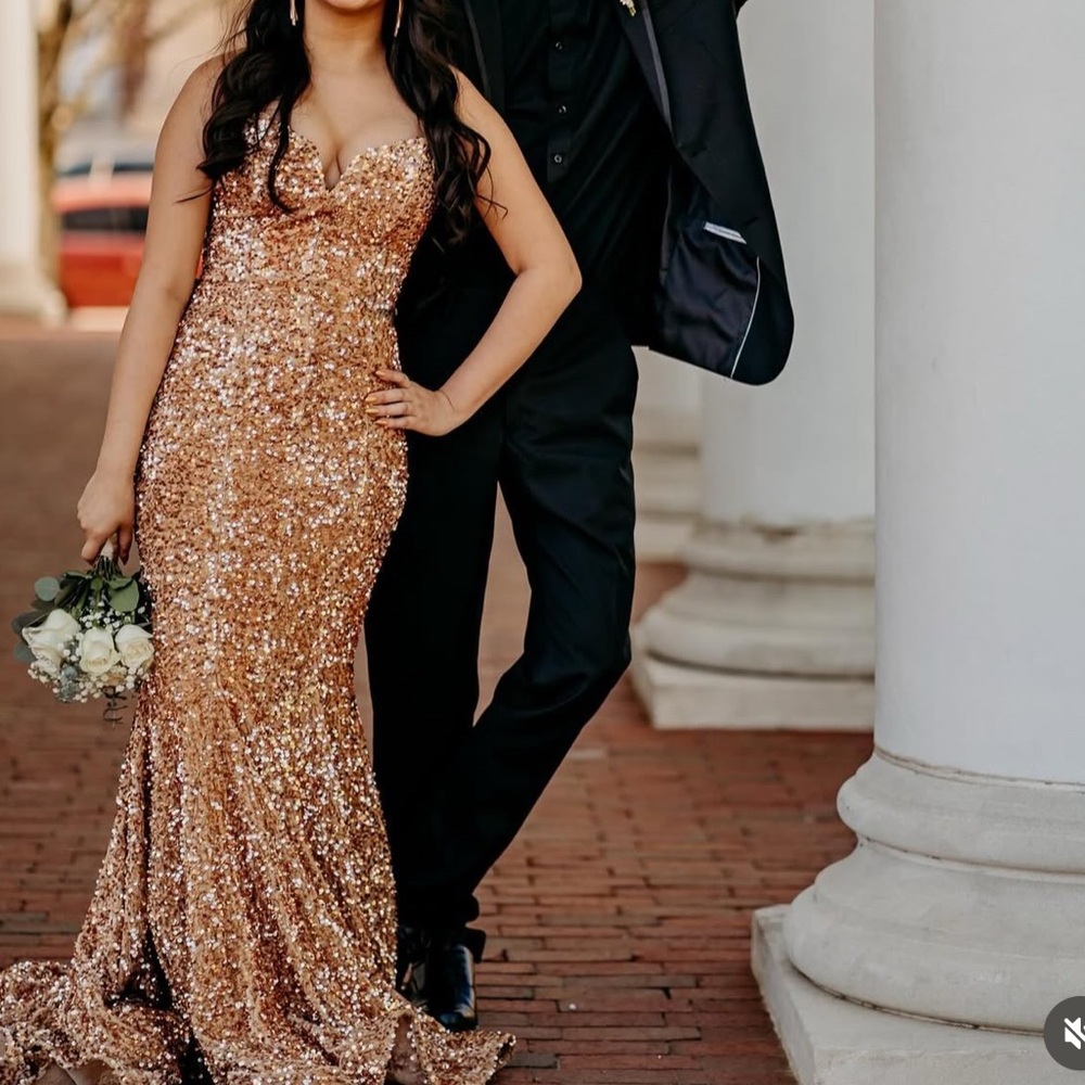 Portia and Scarlett Gold Sequin Prom Dress